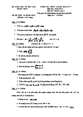 Đề kiểm tra chất lượng học kì I Toán khối 9 - Năm học 2016-2017 - Phòng GD & ĐT Hồng Ngự
